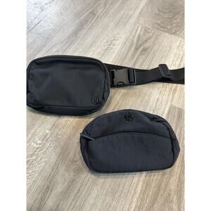 Lululemon Belt Bag Black + Small Accessories Bag With Logo Side Pouch Bundle